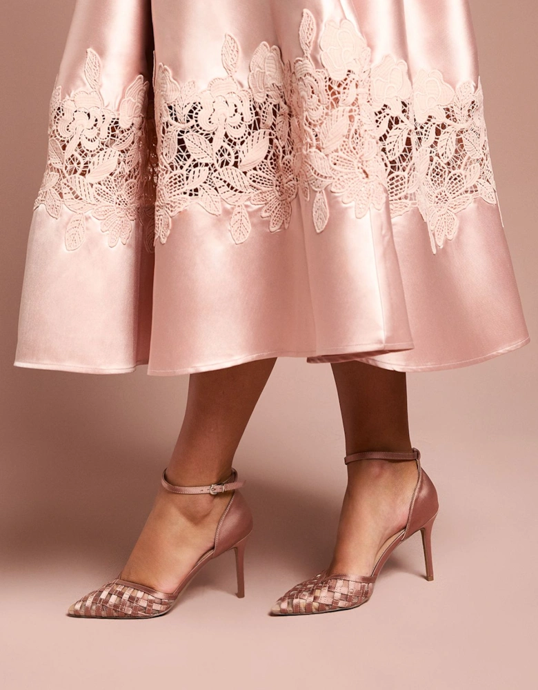 Sophia Satin & Mesh Bow Detail high Stiletto Heel Court Shoes