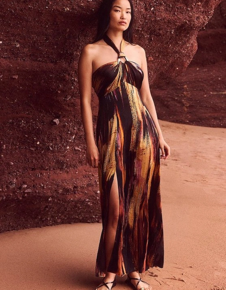 Marble Devour Halter Neck Maxi Dress