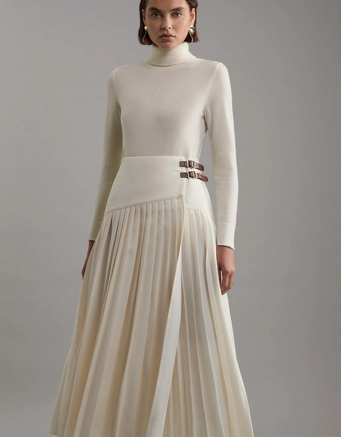 Tailored Crepe Pleated Buckle Detailed Maxi Skirt, 2 of 1