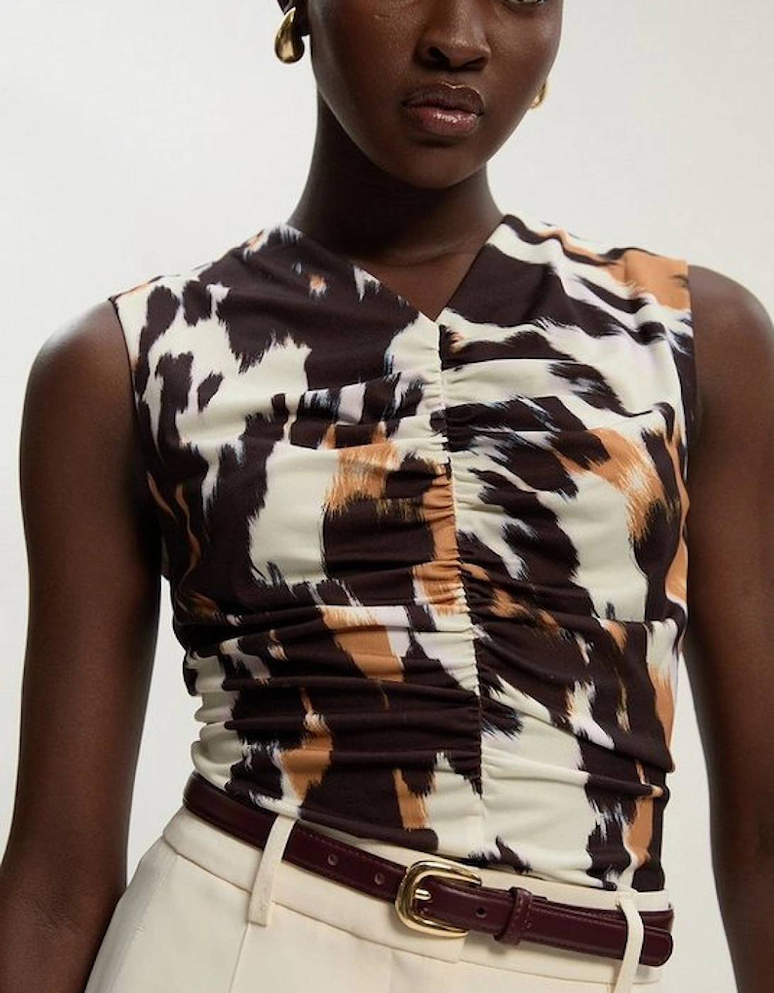 Animal Print Crepe Ruched Top, 2 of 1
