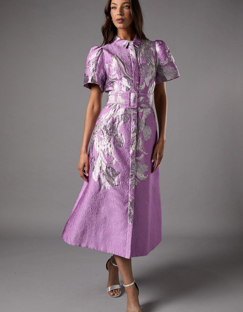 Belted Jacquard Shirt Dress