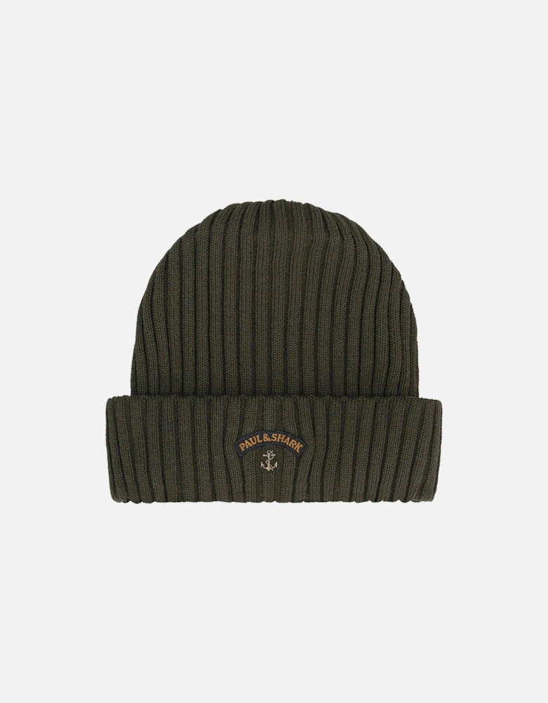 Men's Ribbed Wool Beanie with Anchor Badge