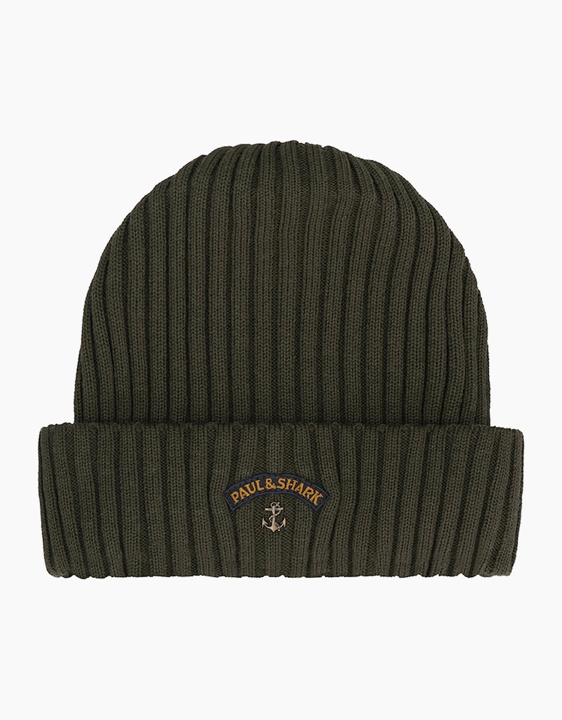 Paul & Shark Men's Green Ribbed Wool Beanie With Anchor Badge