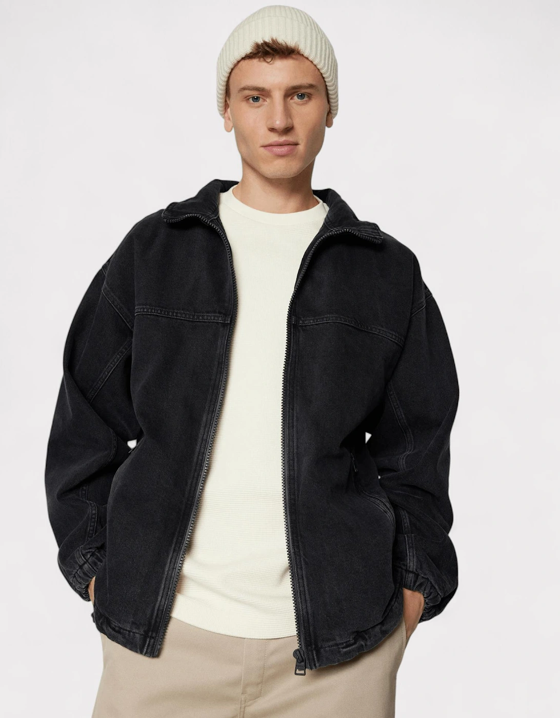 Hugo Denim Coach Jacket Washed Black Oversized Fit