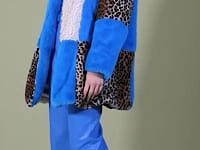 Midi Checkered Leopard Print and Shearling Faux Fur Coat