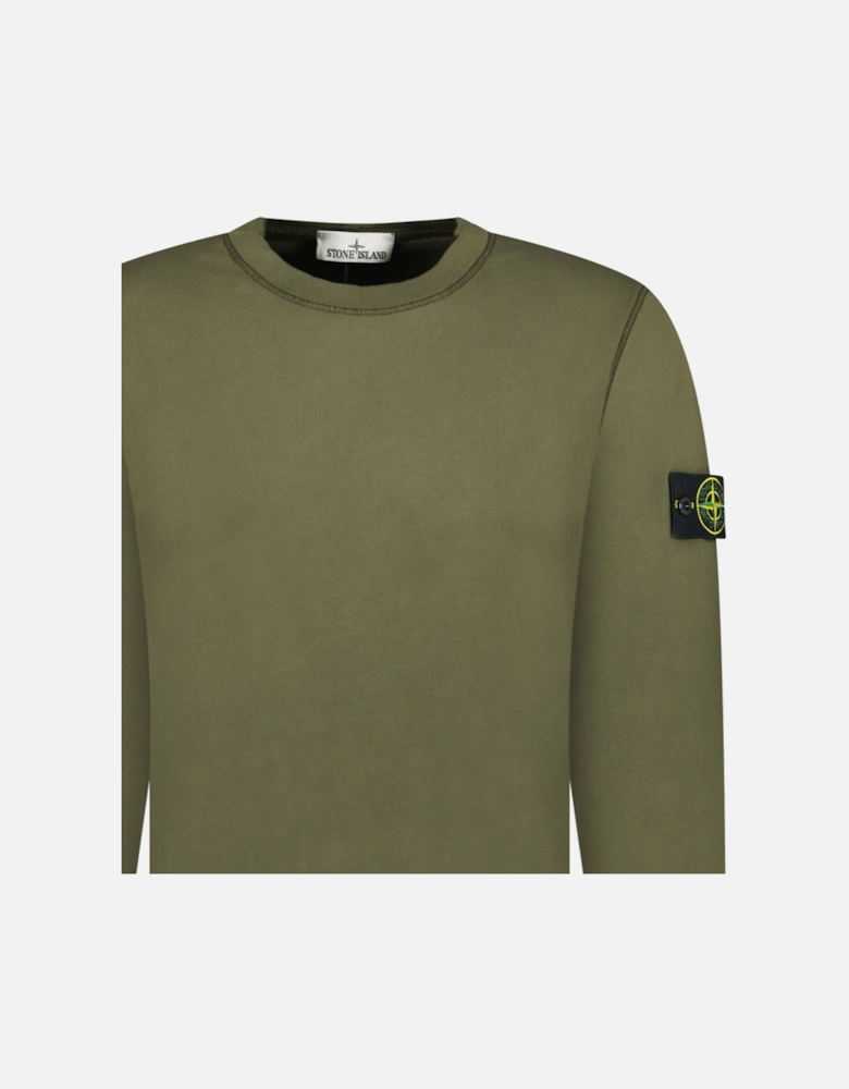Compass Badge Organic Cotton Crewneck Sweatshirt Military Green