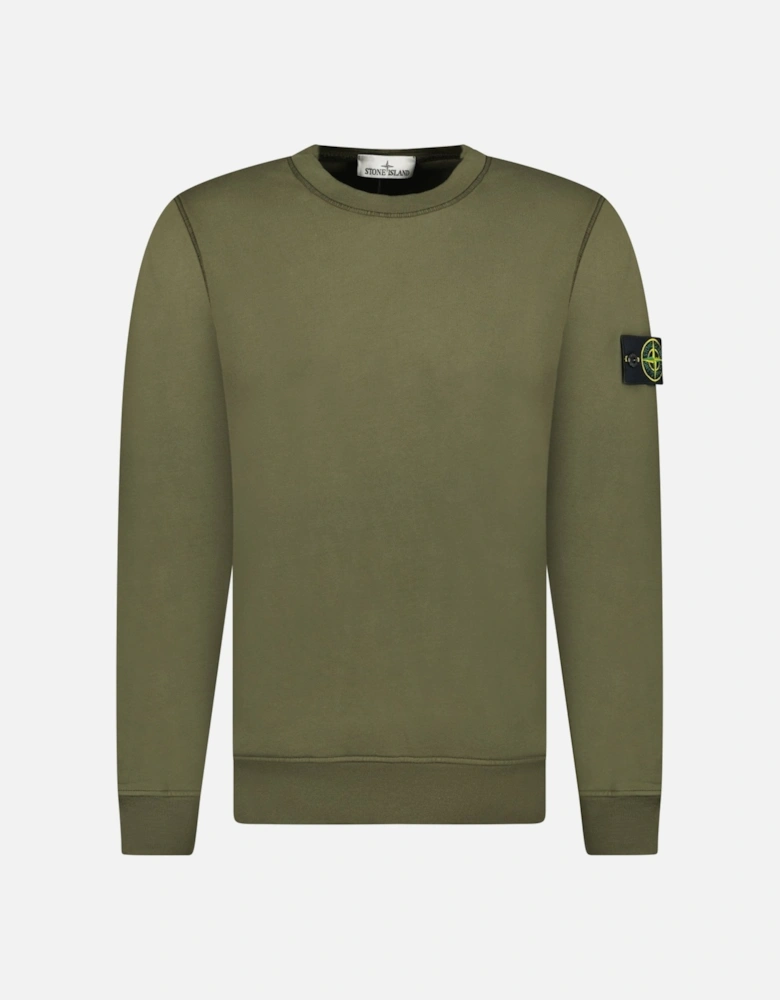 Compass Badge Organic Cotton Crewneck Sweatshirt Military Green