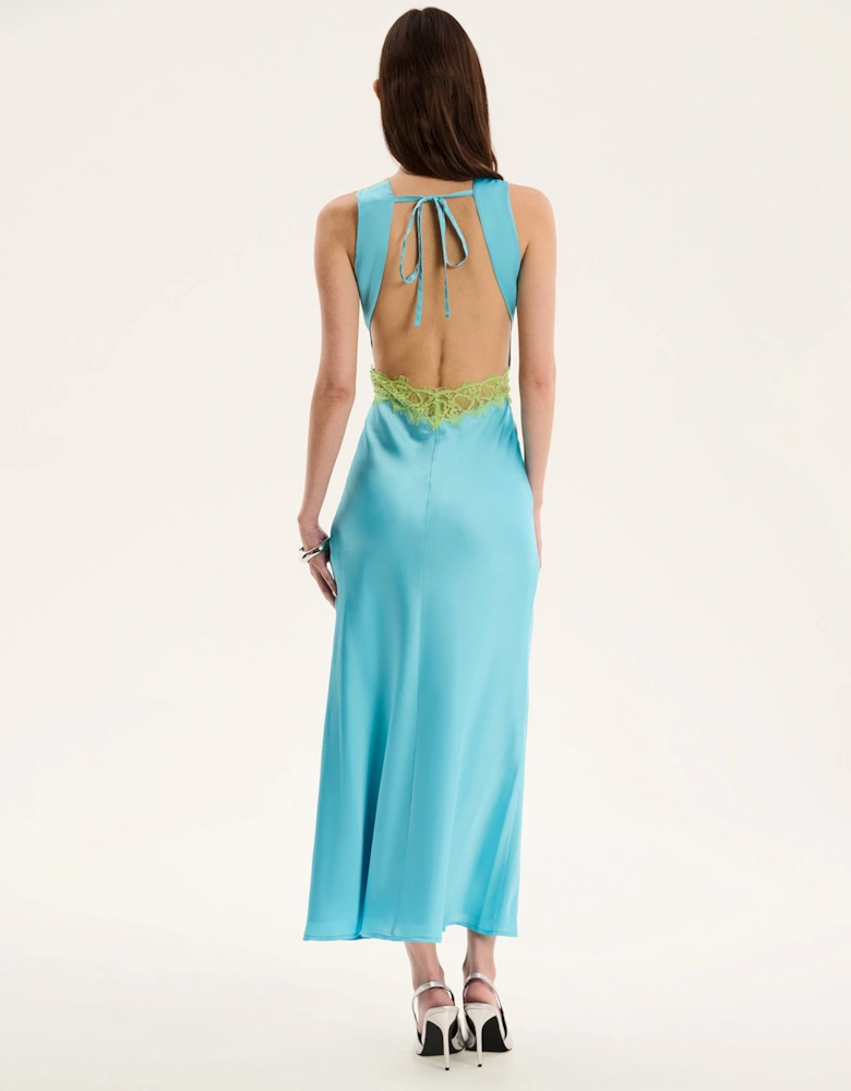 Aurelia Lace Trim Maxi Dress in Turquoise and Green
