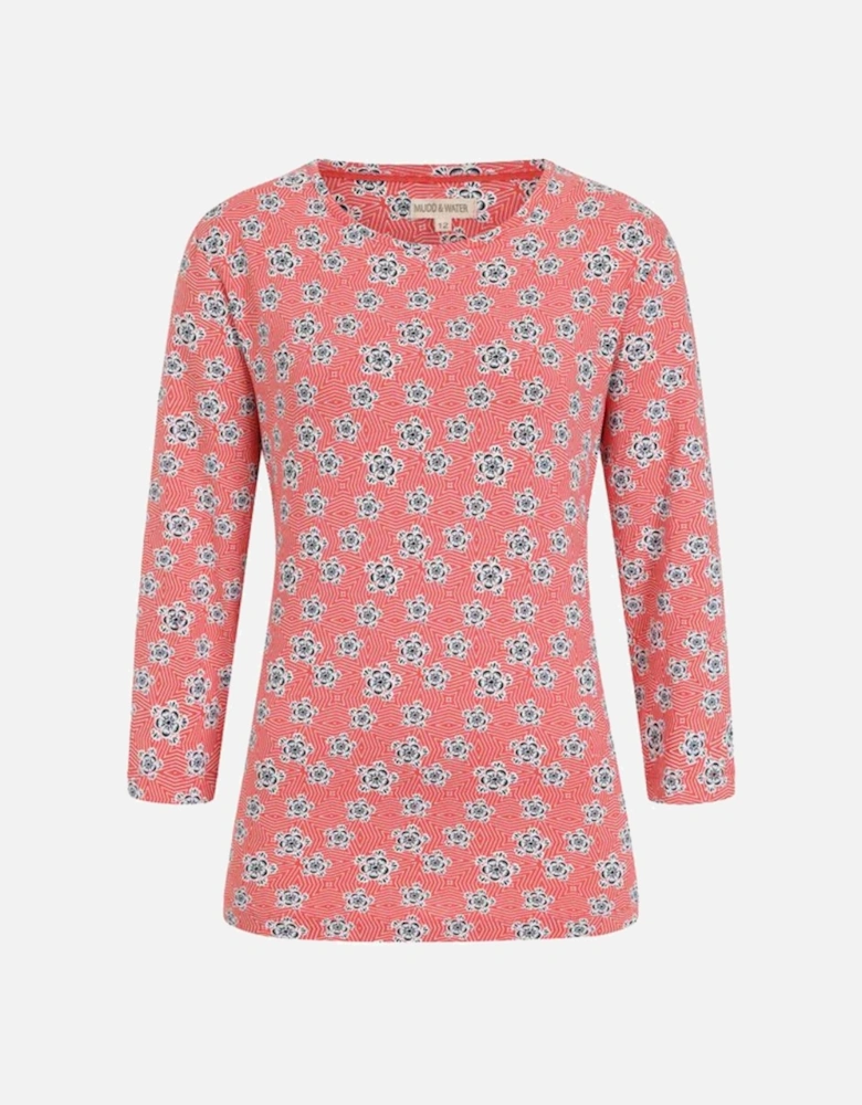 Mudd & Water Women's Fern Top Geo Print Hot Coral
