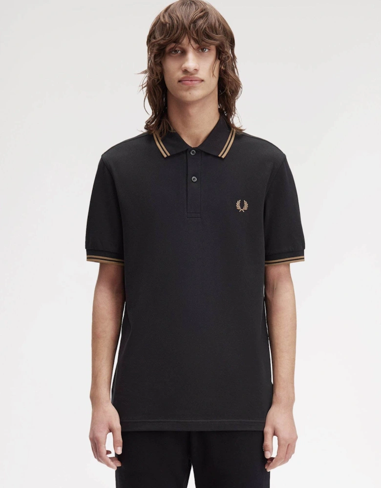 Mens Twin Tipped Signature Polo Shirt - Black/Shaded Stone/Shaded Stone S77