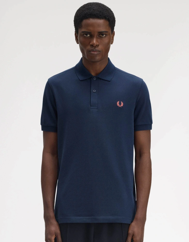 Mens Plain Signature Polo Shirt - Tennis Blue/Flamingo Tan Z66