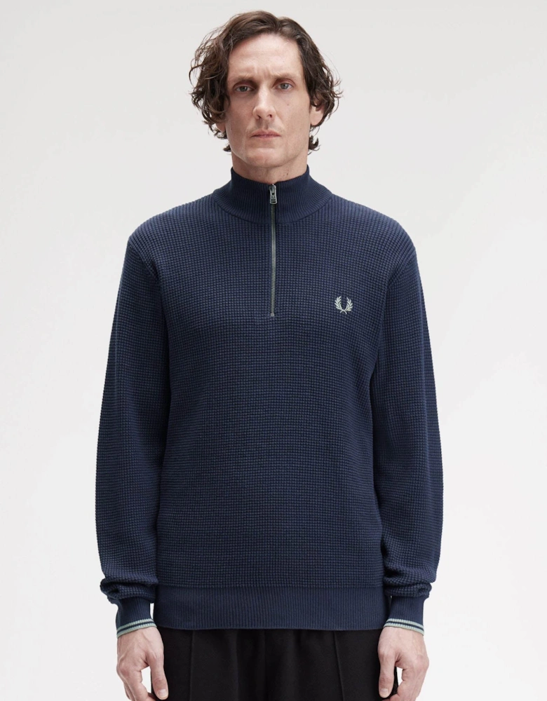 Mens Waffle Stitch Half Zip Jumper - Dark Airforce 738