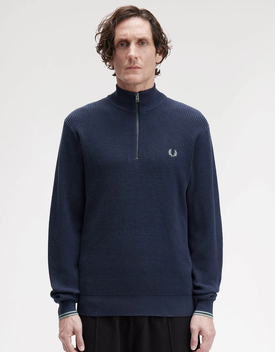 Mens Waffle Stitch Half Zip Jumper - Dark Airforce 738, 2 of 1