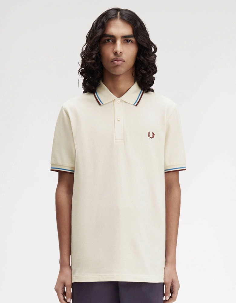 Mens Twin Tipped Signature Polo Shirt - Ecru/Court Blue/Oxblood Z46