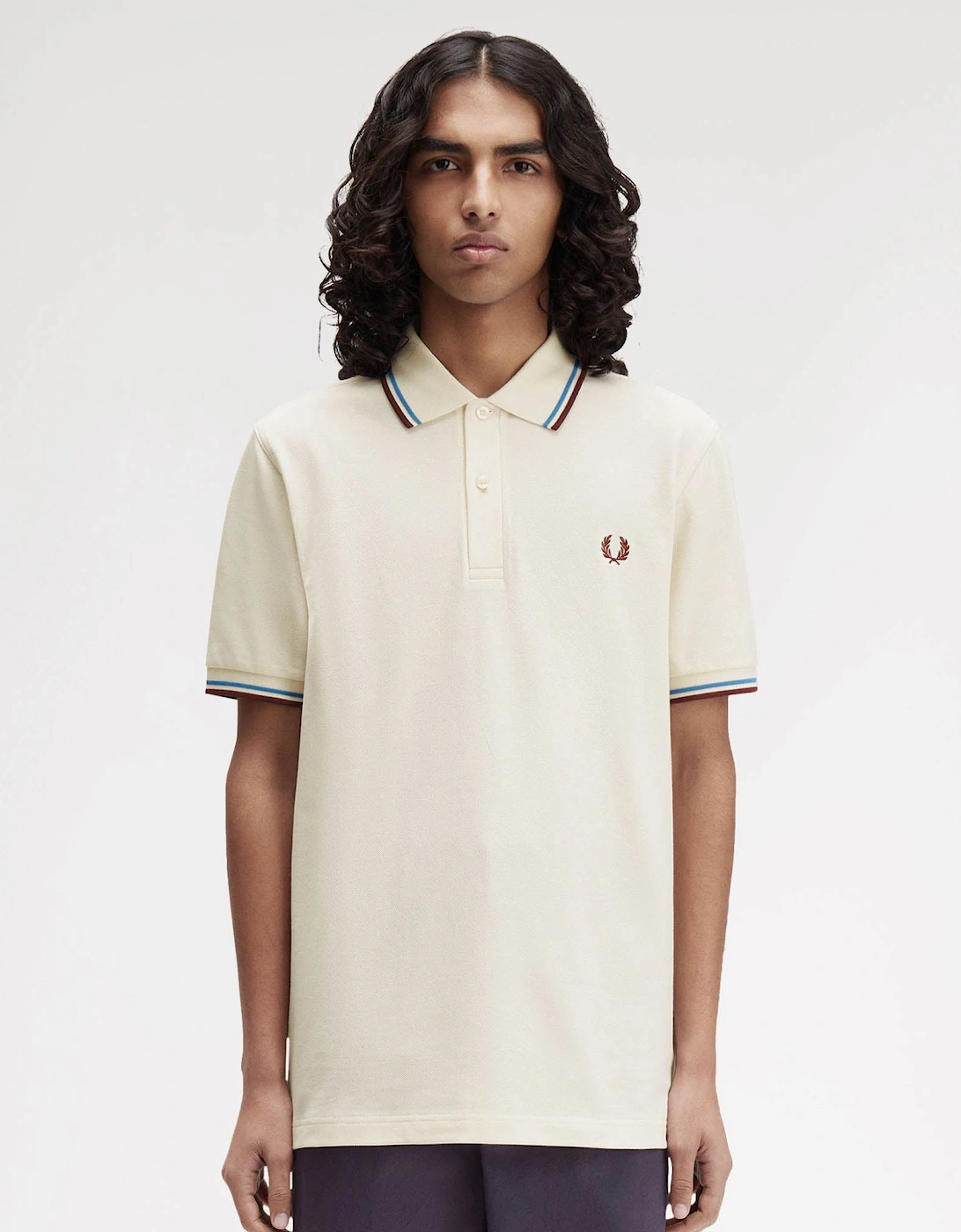 Mens Twin Tipped Signature Polo Shirt - Ecru/Court Blue/Oxblood Z46, 2 of 1