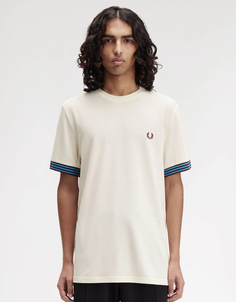 Mens Striped Cuff T-Shirt - Ecru 170