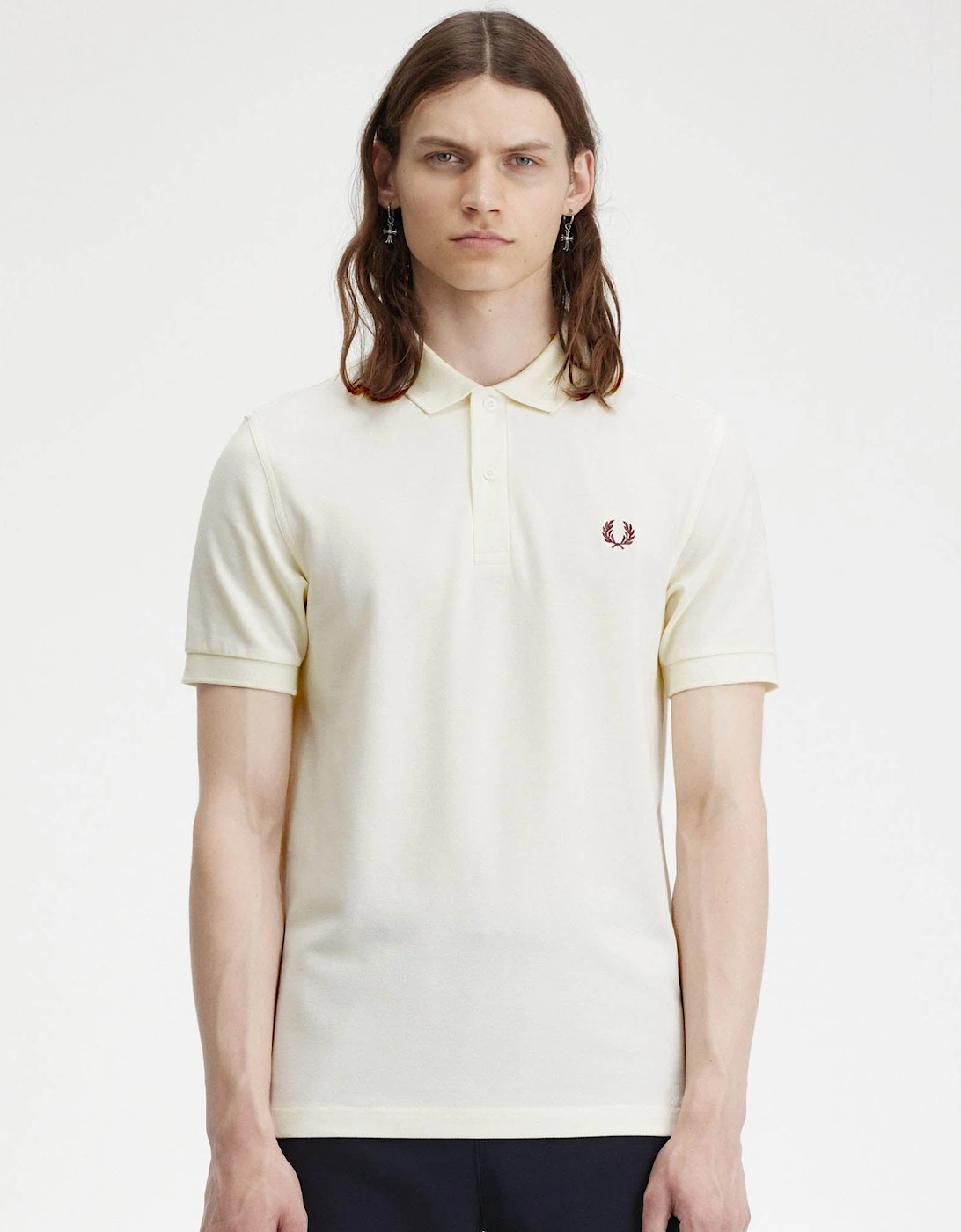Mens Plain Signature Polo Shirt - Ecru/Oxblood V84, 2 of 1