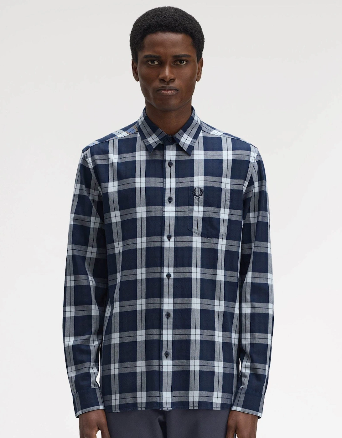 Fred Perry Men's Dark Airforce Tartan Twill Shirt - 738 - : 42/Regular Xl