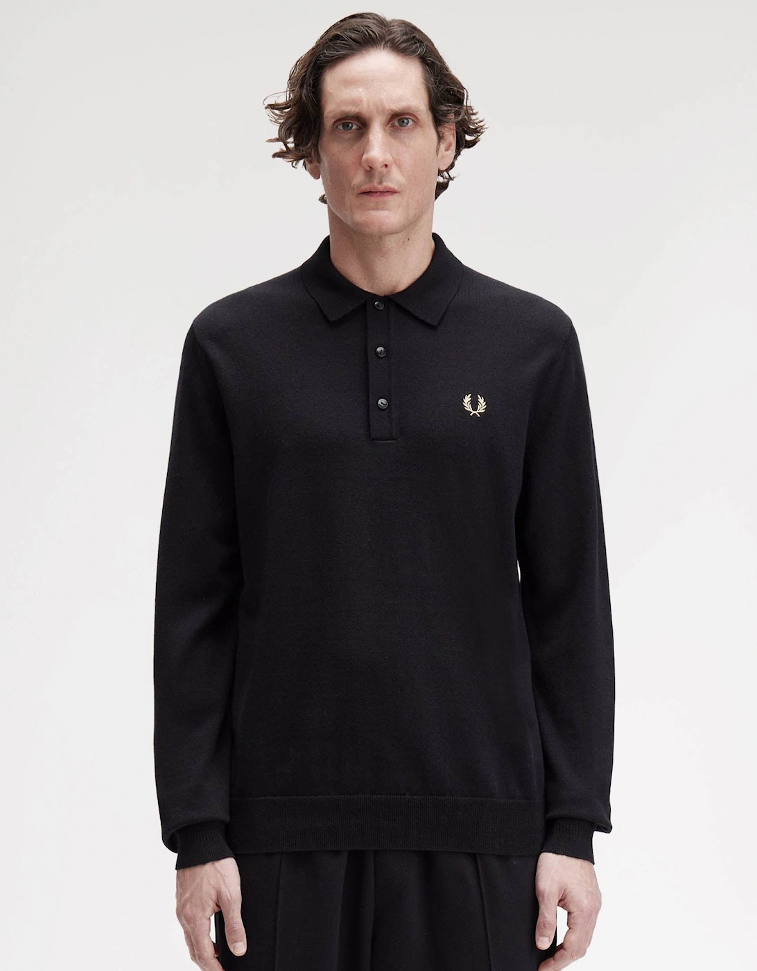 Fred Perry Men's Black Classic Knitted Shirt Ls - 220 - : 42 Xl