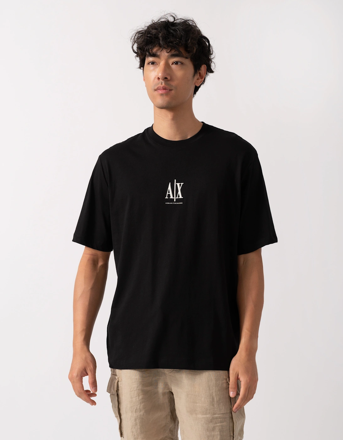Armani Exchange Men's Black Embroidered A|X Centre Logo T-Shirt - Uc001 - : 38 M