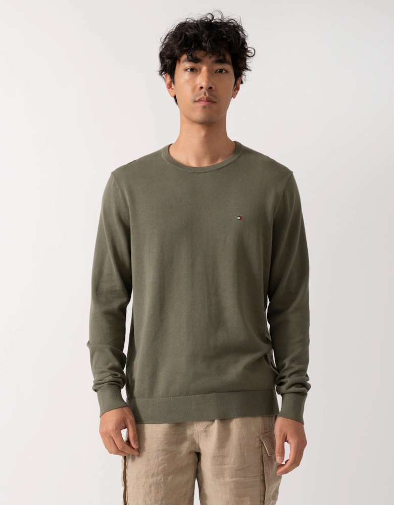 Essential Cotton Crew Neck Mens Sweatshirt - Battle Green