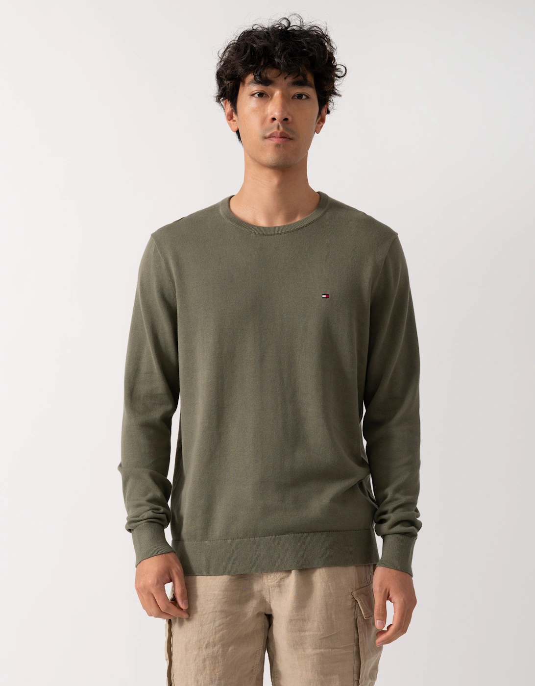 Essential Cotton Crew Neck Mens Sweatshirt - Battle Green, 2 of 1