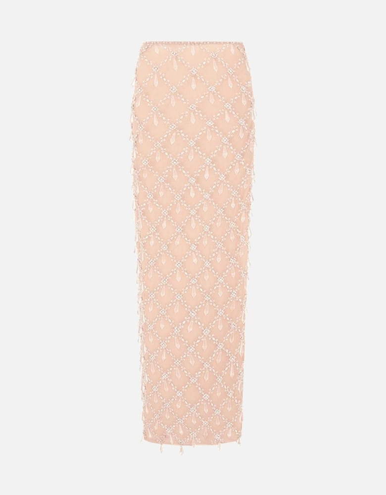 Calliope Luxury Crystal Co-Ord Skirt Nude