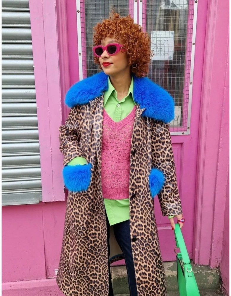 Banana Peel Eco Leather Leopard Print Trench Coat