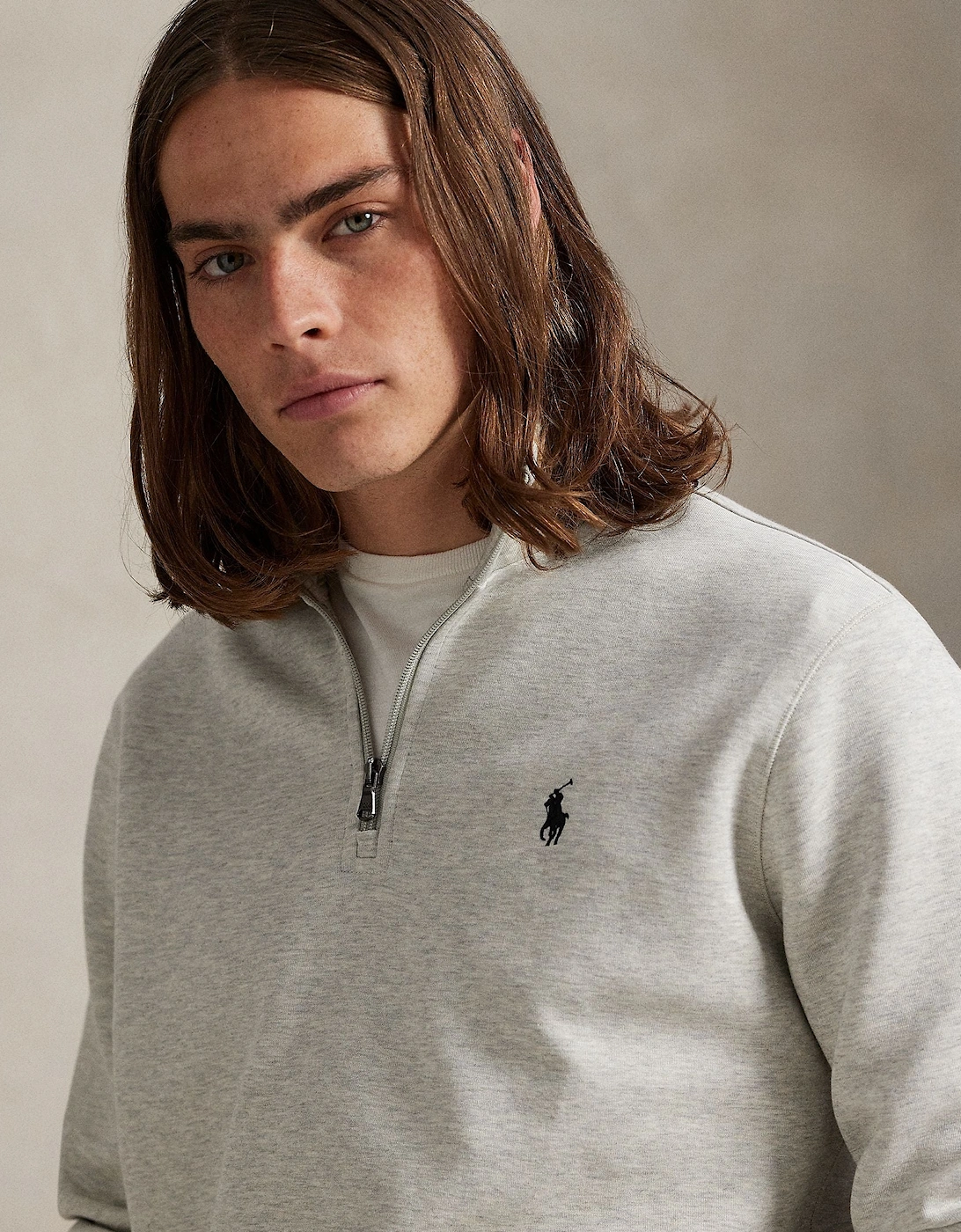 Ralph Lauren Double-Knit Quarter-Zip Pullover - Heather Grey