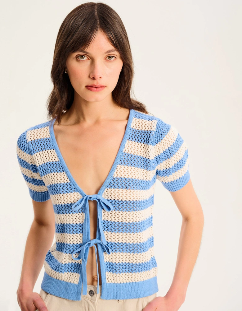 Harper Stripe Knit Top in Blue and White
