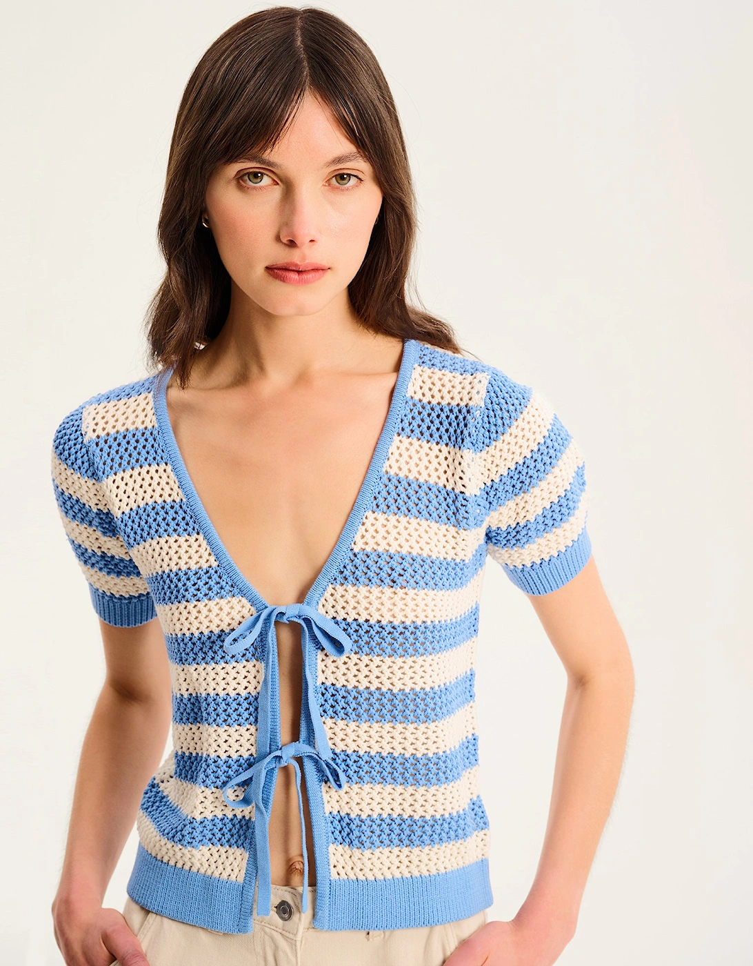 Harper Stripe Knit Top in Blue and White