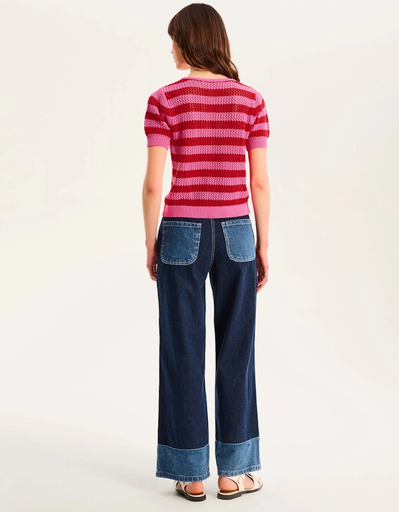 Harper Stripe Knit Top in Pink/Red