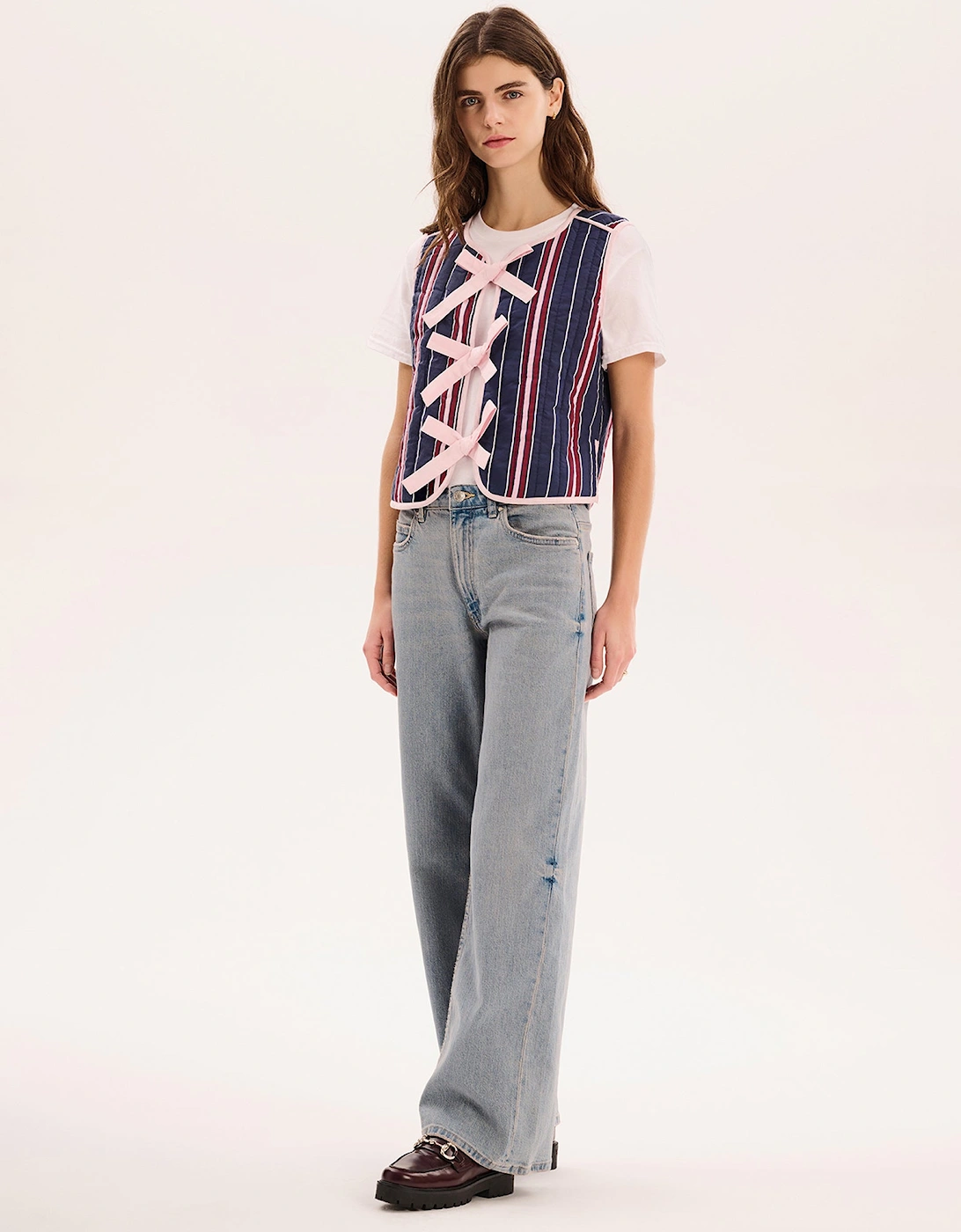 Jojo Quilted Gilet in Navy Stripe
