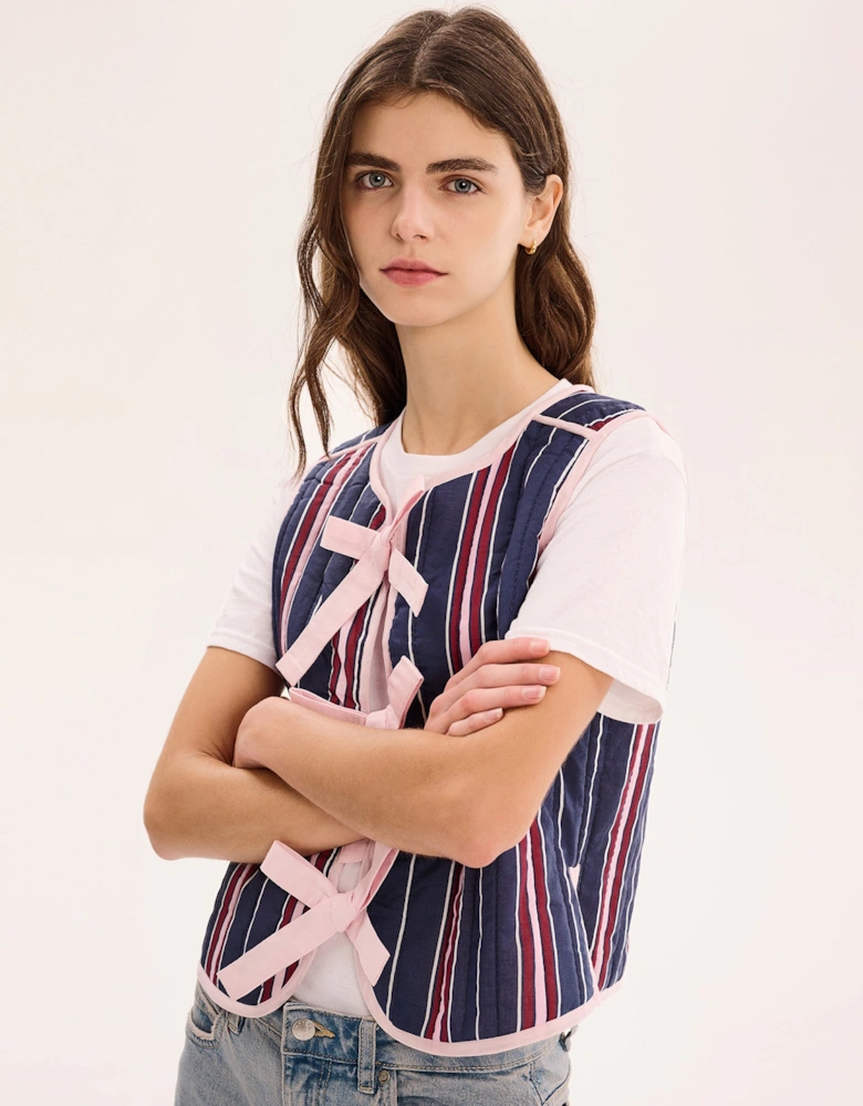 Jojo Quilted Gilet in Navy Stripe