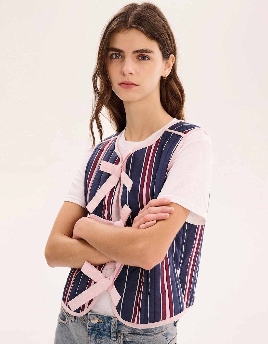 Jojo Quilted Gilet in Navy Stripe