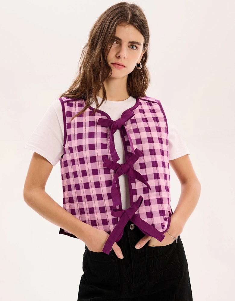 Jojo Quilted Gilet in Pink Gingham
