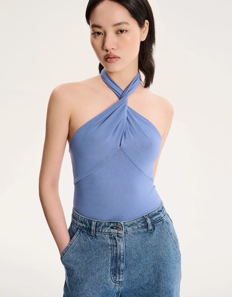 Nelson Halter Neck Top in Blue