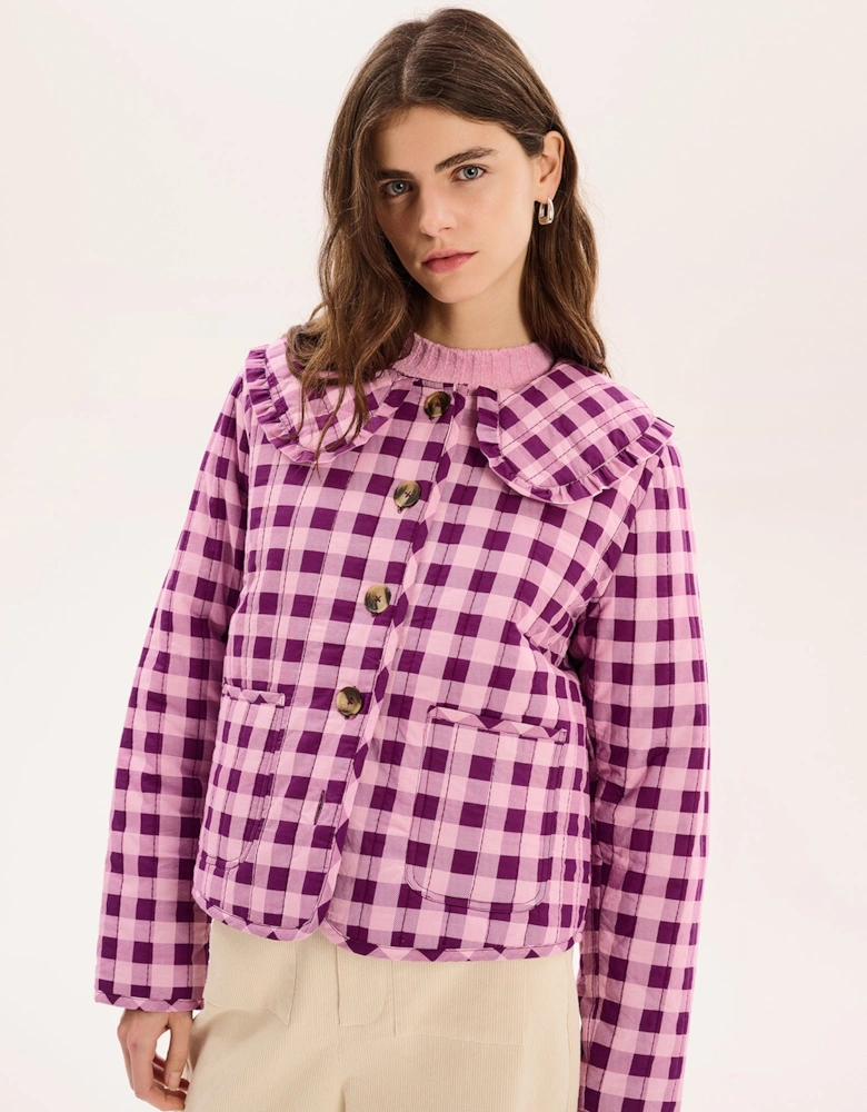 Peggy Quilted Jacket in Pink Gingham