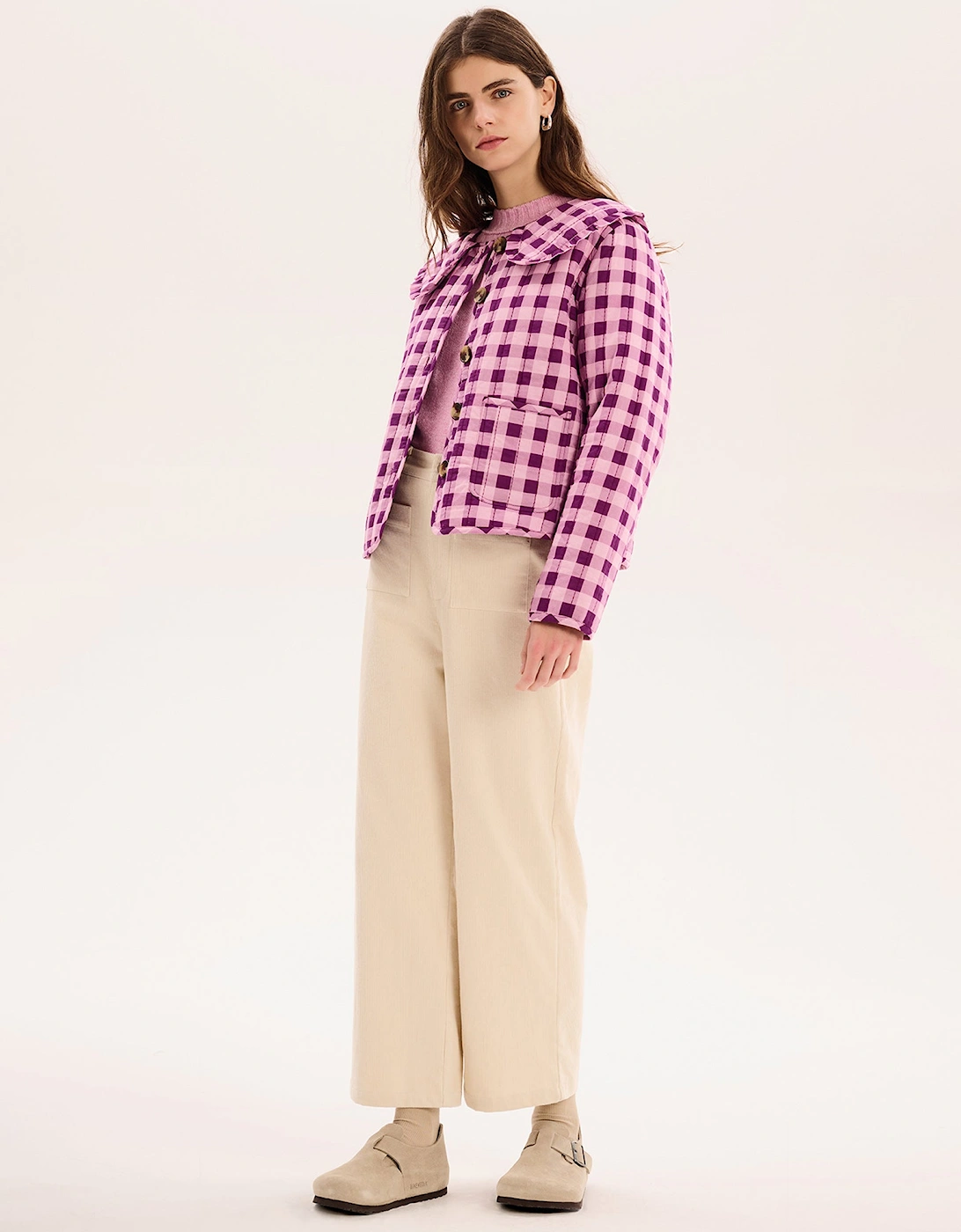 Peggy Quilted Jacket in Pink Gingham