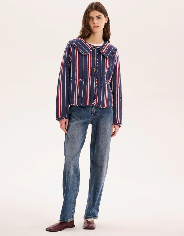 Peggy Quilted Jacket in Navy Stripe