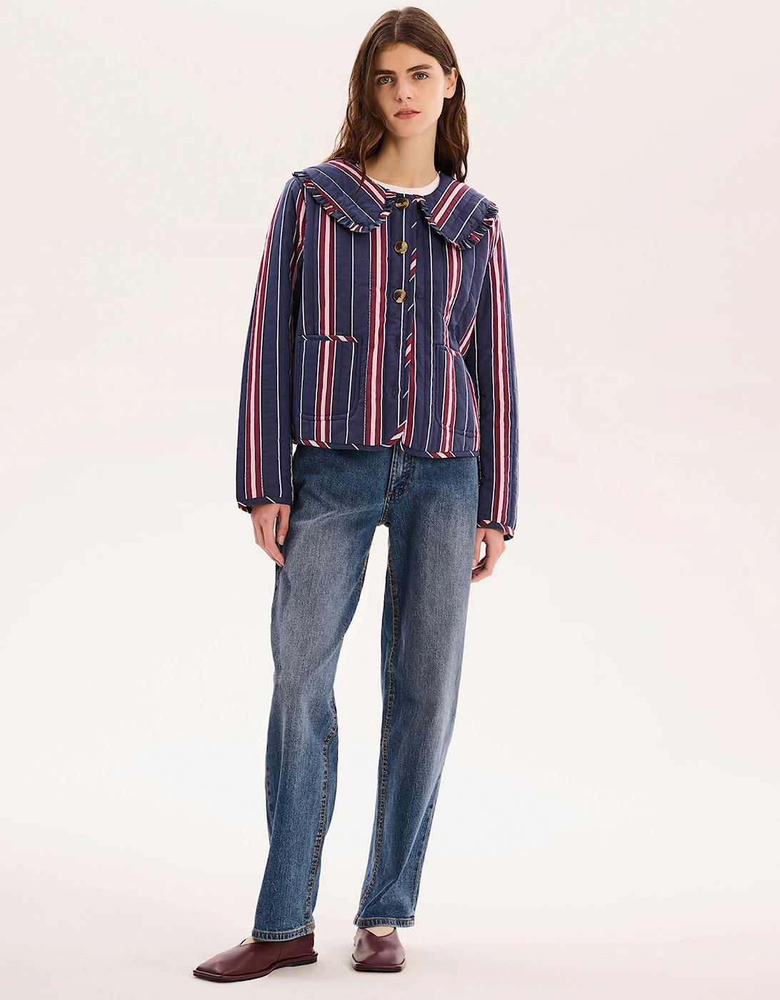 Peggy Quilted Jacket in Navy Stripe, 8 of 7