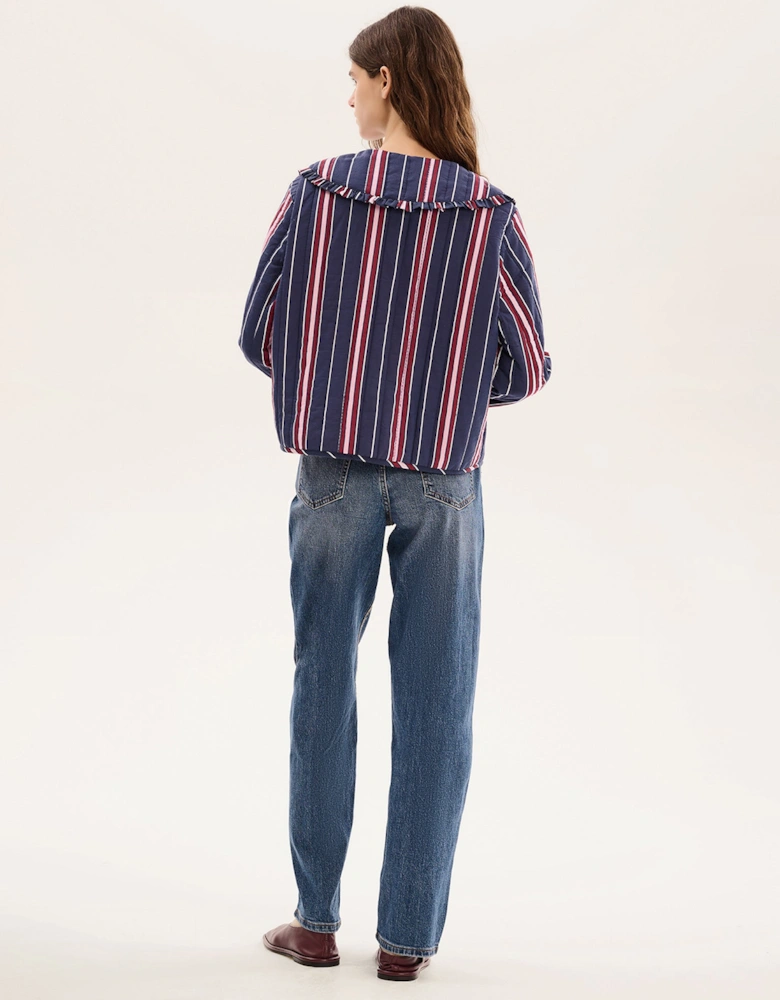 Peggy Quilted Jacket in Navy Stripe