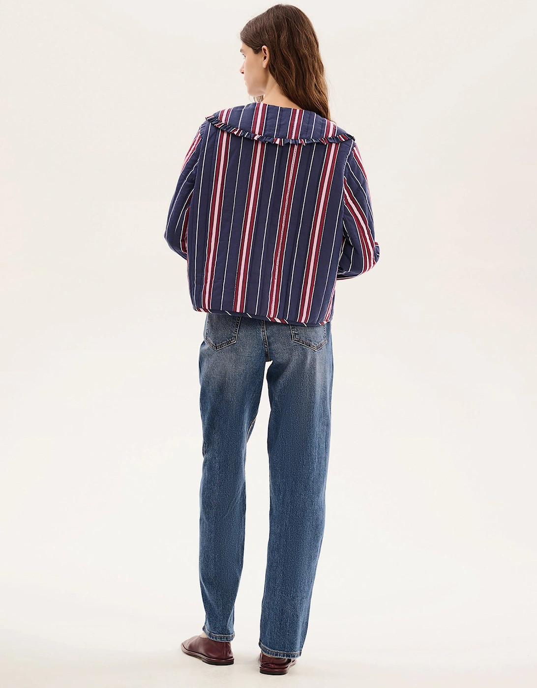 Peggy Quilted Jacket in Navy Stripe