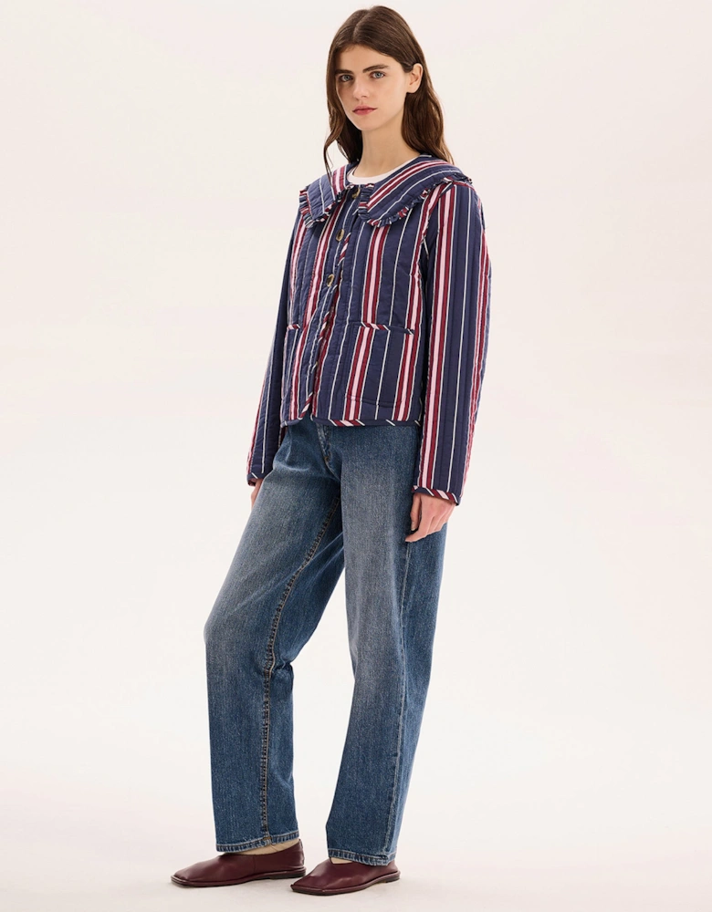 Peggy Quilted Jacket in Navy Stripe