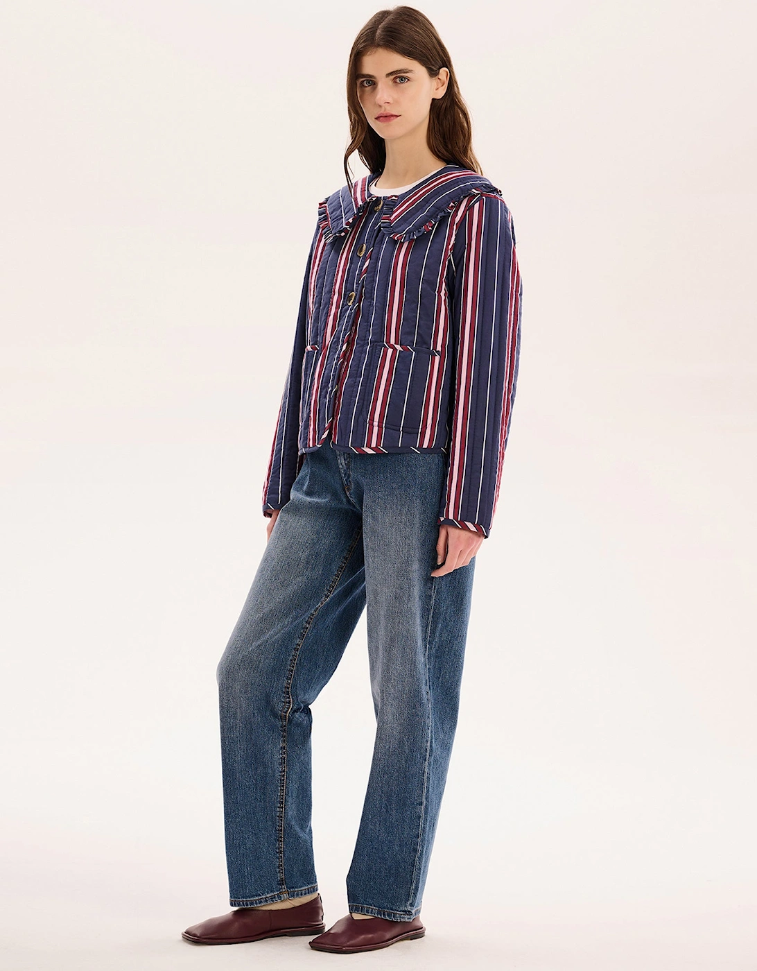 Peggy Quilted Jacket in Navy Stripe