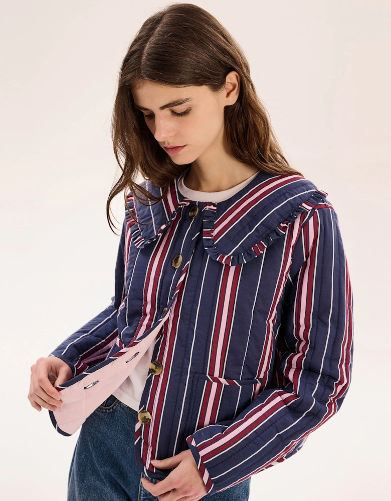 Peggy Quilted Jacket in Navy Stripe