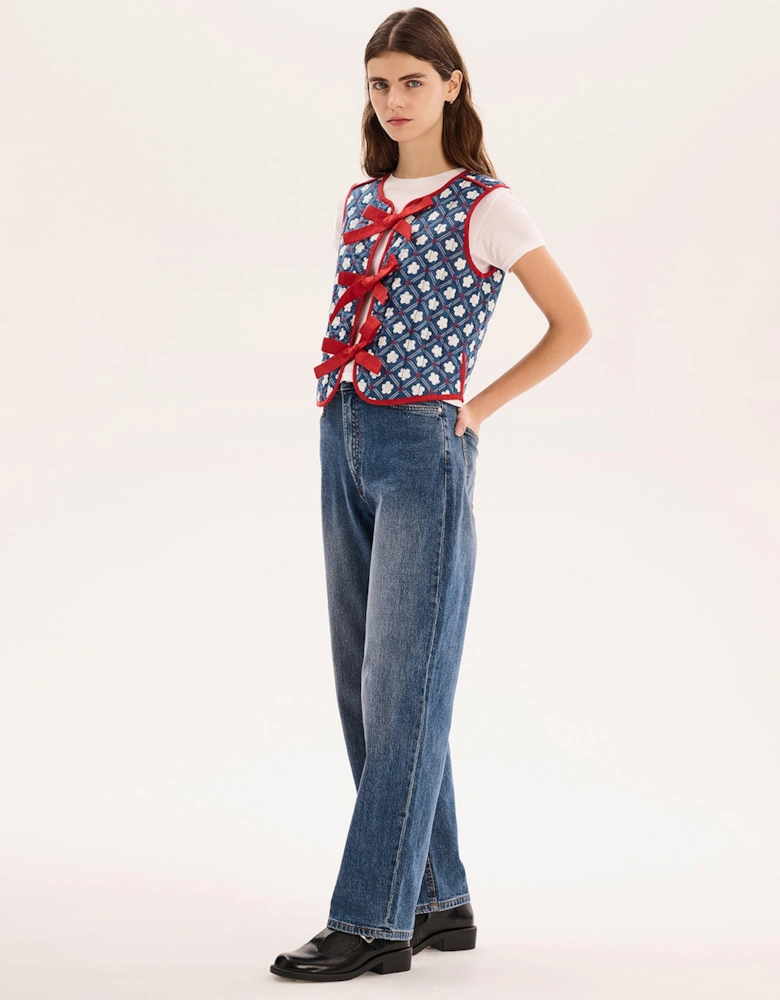 Jojo Quilted Gilet in Floral Check
