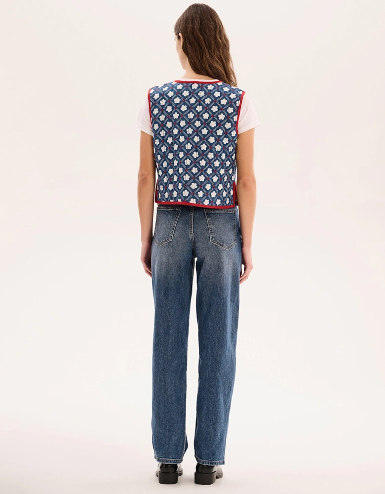 Jojo Quilted Gilet in Floral Check