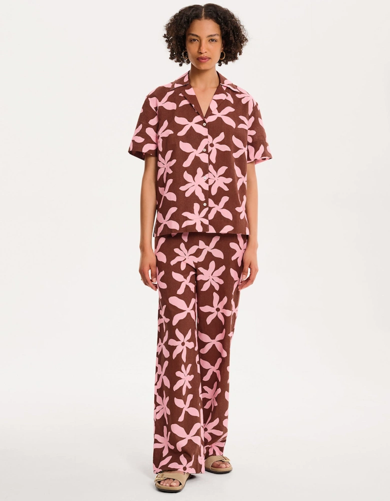 Oaklyn Shirt in Pink and Chocolate Floral Print