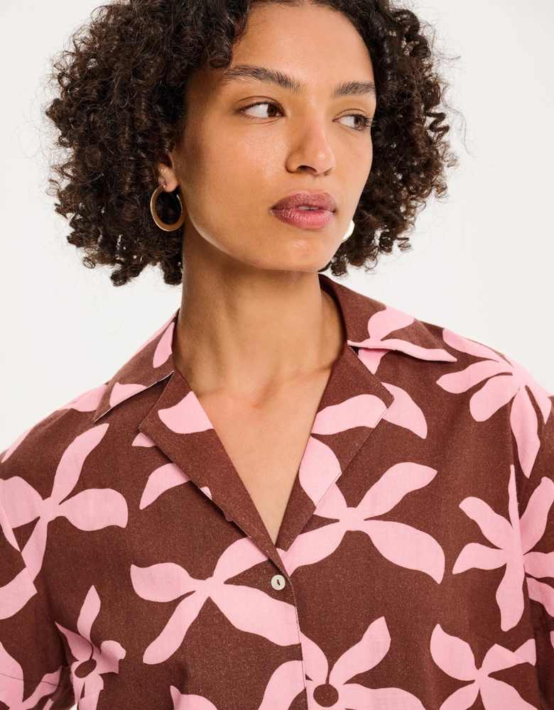 Oaklyn Shirt in Pink and Chocolate Floral Print